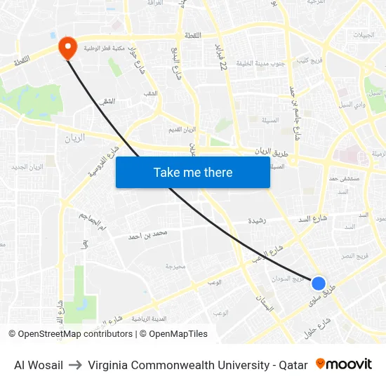 Al Wosail to Virginia Commonwealth University - Qatar map