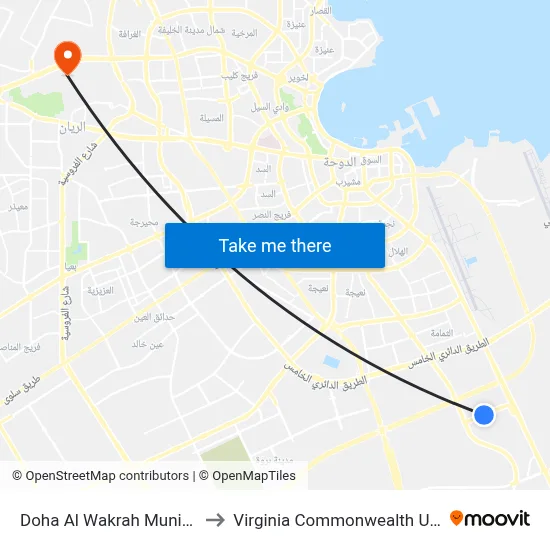 Doha Al Wakrah Municipality Stop 3 to Virginia Commonwealth University - Qatar map