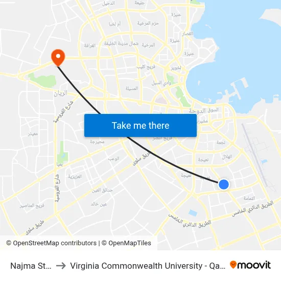 Najma Street A to Virginia Commonwealth University - Qatar map