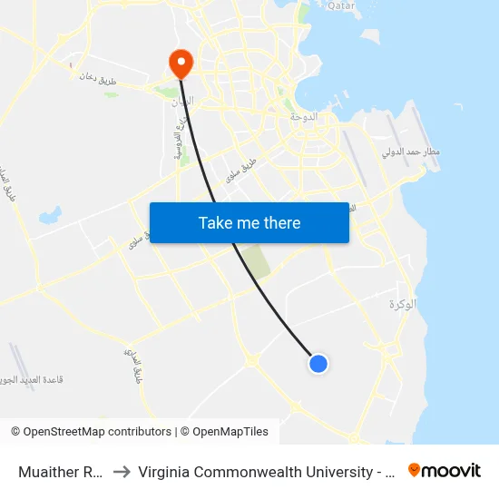 Muaither Rd 8 to Virginia Commonwealth University - Qatar map
