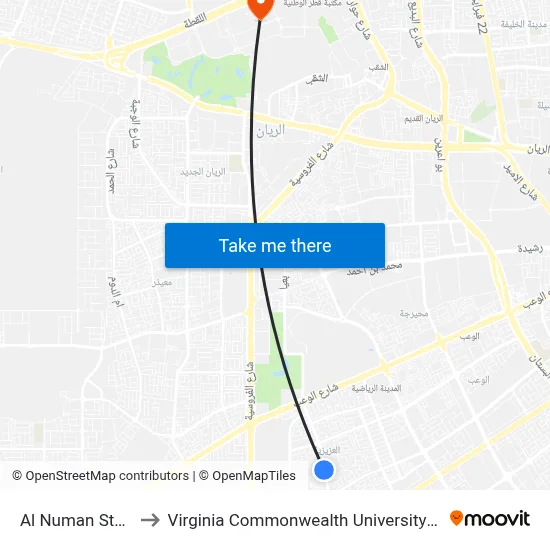 Al Numan Stop A to Virginia Commonwealth University - Qatar map