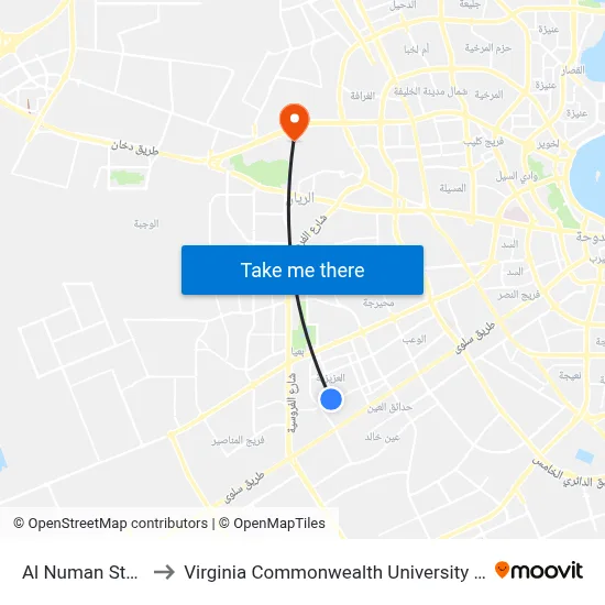 Al Numan Stop B to Virginia Commonwealth University - Qatar map