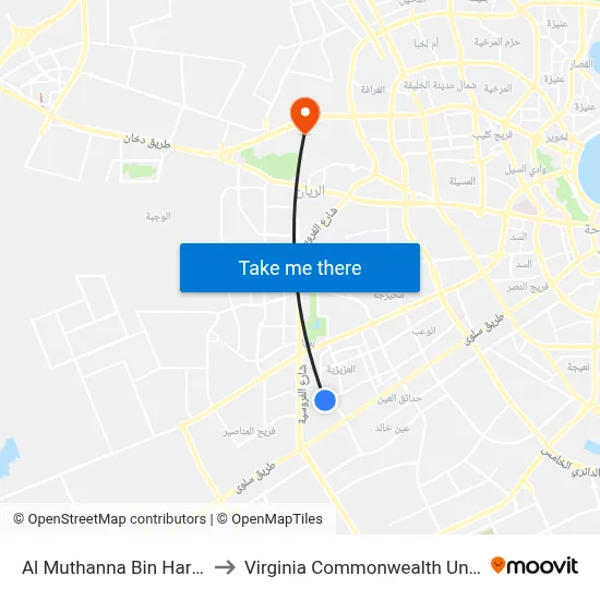 Al Muthanna Bin Harritha Stop B to Virginia Commonwealth University - Qatar map