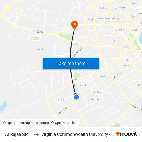 Al Rajaa Stop A to Virginia Commonwealth University - Qatar map