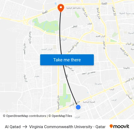 Al Qatad to Virginia Commonwealth University - Qatar map