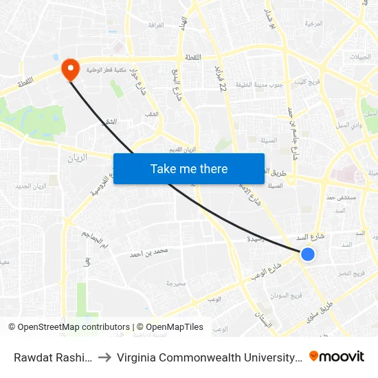 Rawdat Rashid St to Virginia Commonwealth University - Qatar map