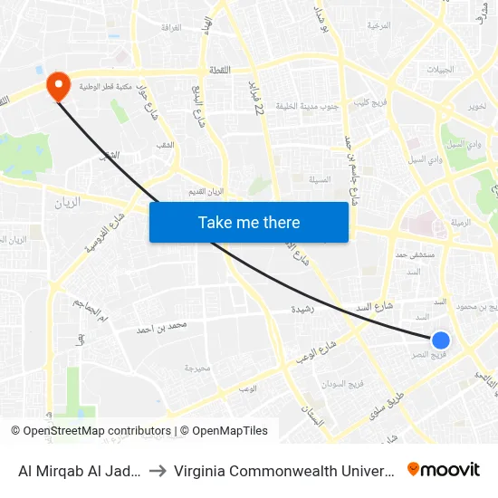 Al Mirqab Al Jadeed Street to Virginia Commonwealth University - Qatar map