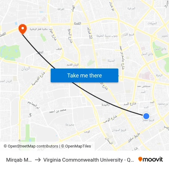 Mirqab Mall to Virginia Commonwealth University - Qatar map