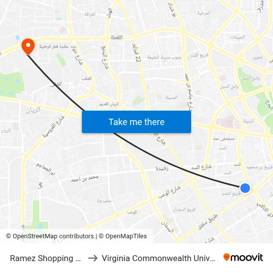 Ramez Shopping Complex to Virginia Commonwealth University - Qatar map