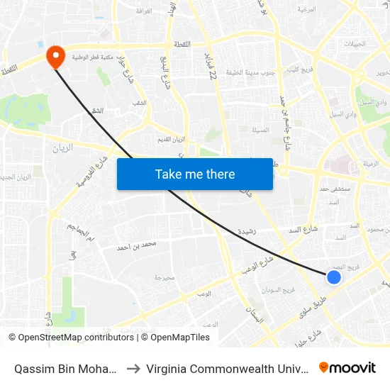 Qassim Bin Mohammed St to Virginia Commonwealth University - Qatar map