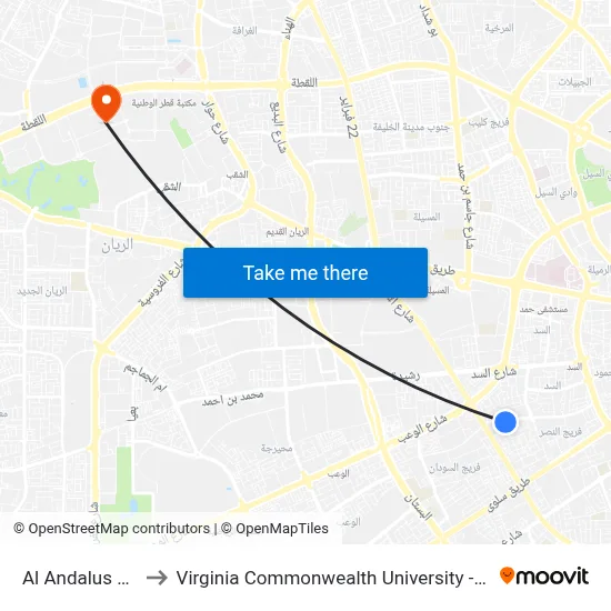 Al Andalus Street 2 to Virginia Commonwealth University - Qatar map