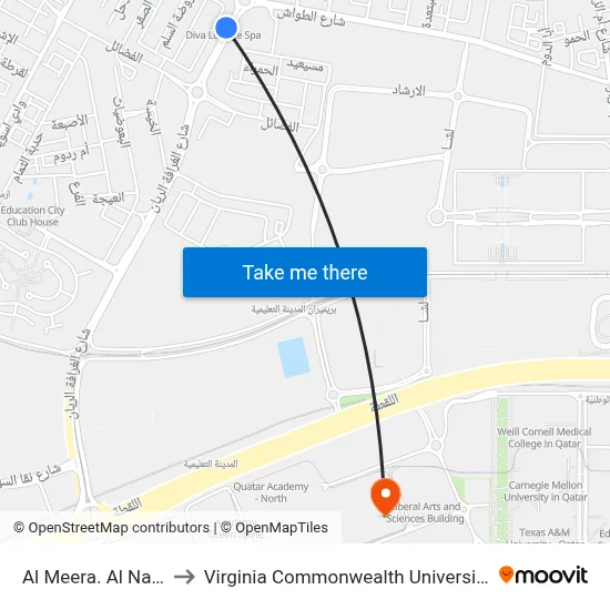 Al Meera Al Nasiriya to Virginia Commonwealth University - Qatar map