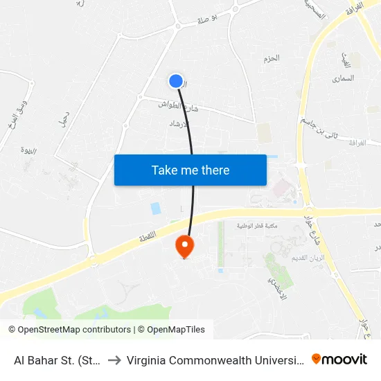 Al Bahar St. (Stop-A) to Virginia Commonwealth University - Qatar map