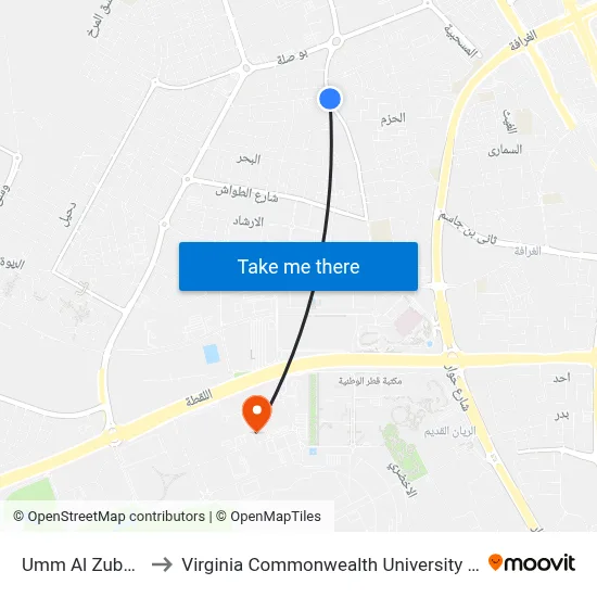 Umm Al Zubar Street to Virginia Commonwealth University - Qatar map