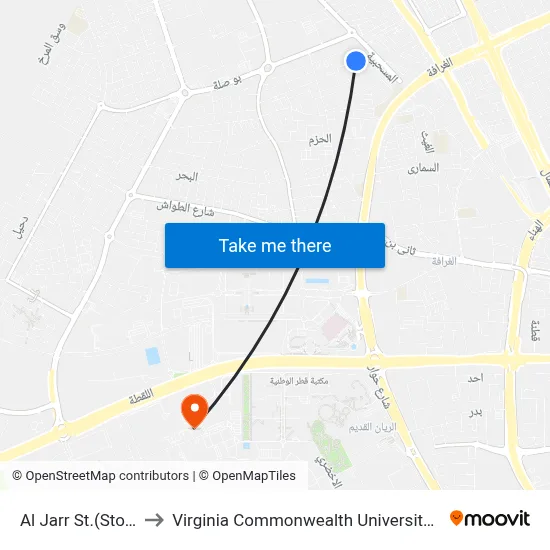 Al Jarr Street (Stop A) to Virginia Commonwealth University - Qatar map