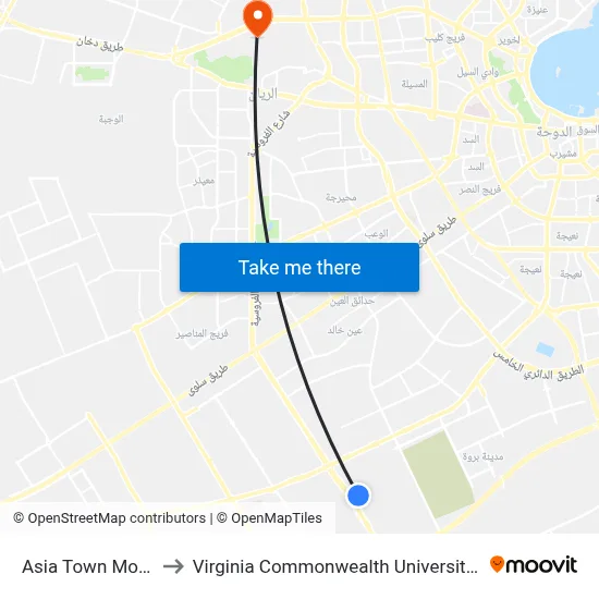 Asia Town Mosque to Virginia Commonwealth University - Qatar map