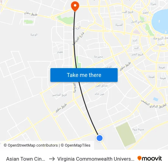Asian Town Cinema 4 to Virginia Commonwealth University - Qatar map