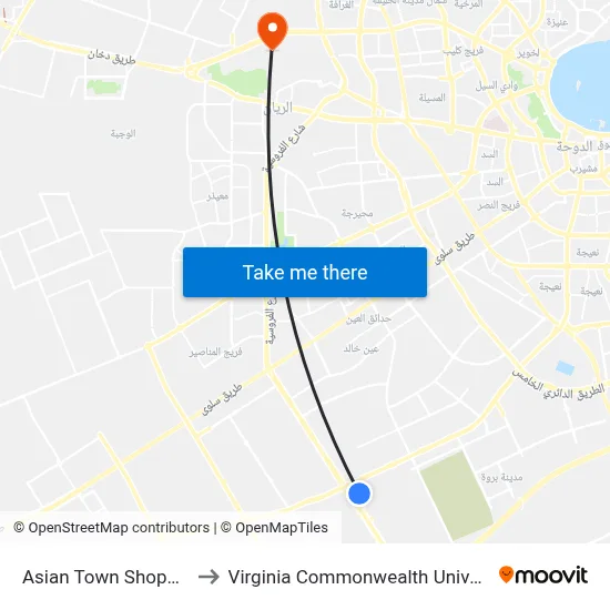 Asian Town Shopping Mall to Virginia Commonwealth University - Qatar map