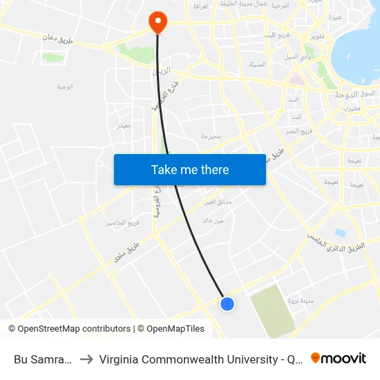 Bu Samra Street to Virginia Commonwealth University - Qatar map