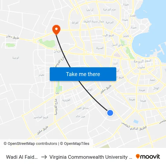 Wadi Al Faida Street to Virginia Commonwealth University - Qatar map