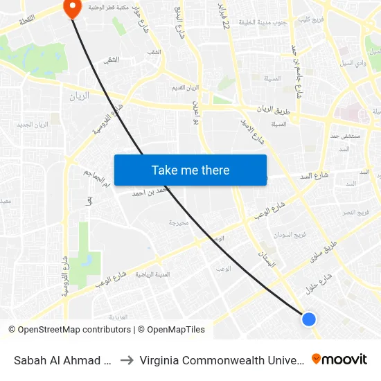 Sabah Al Ahmad Corridor to Virginia Commonwealth University - Qatar map