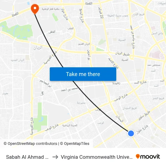 Sabah Al Ahmad Corridor to Virginia Commonwealth University - Qatar map