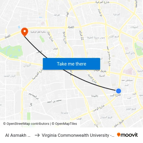Al Asmakh Mall to Virginia Commonwealth University - Qatar map