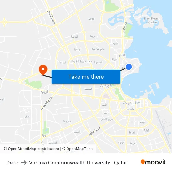 Decc to Virginia Commonwealth University - Qatar map