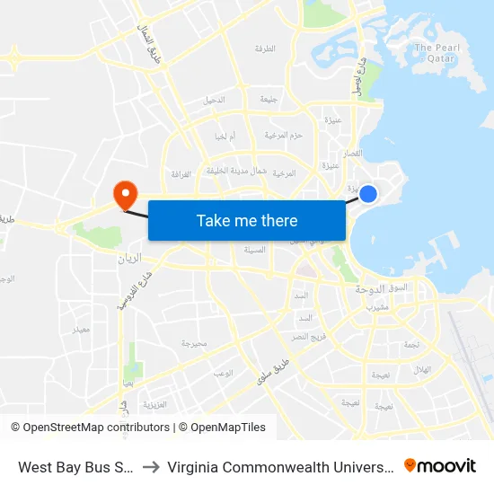 West Bay Bus Station to Virginia Commonwealth University - Qatar map