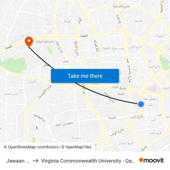 Jawaan St to Virginia Commonwealth University - Qatar map