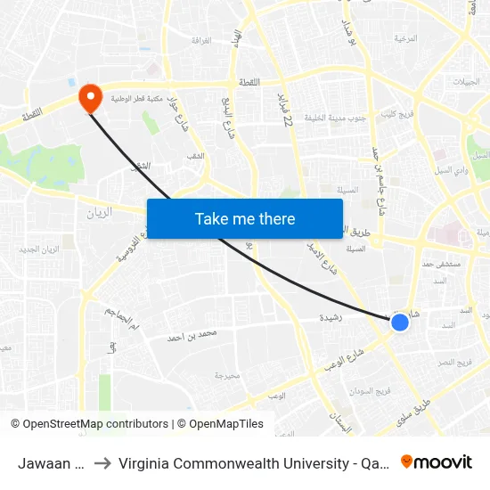 Jawaan St to Virginia Commonwealth University - Qatar map