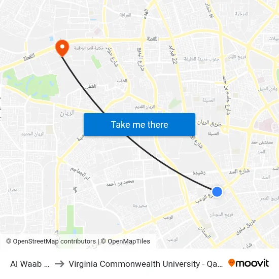 Al Waab Street to Virginia Commonwealth University - Qatar map