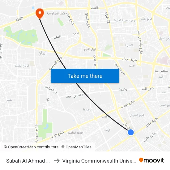 Sabah Al Ahmad Corridor to Virginia Commonwealth University - Qatar map
