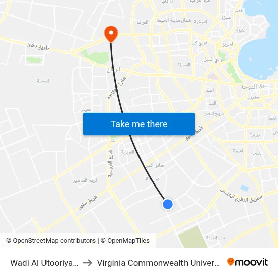 Wadi Al Utooriya Street, 53 to Virginia Commonwealth University - Qatar map