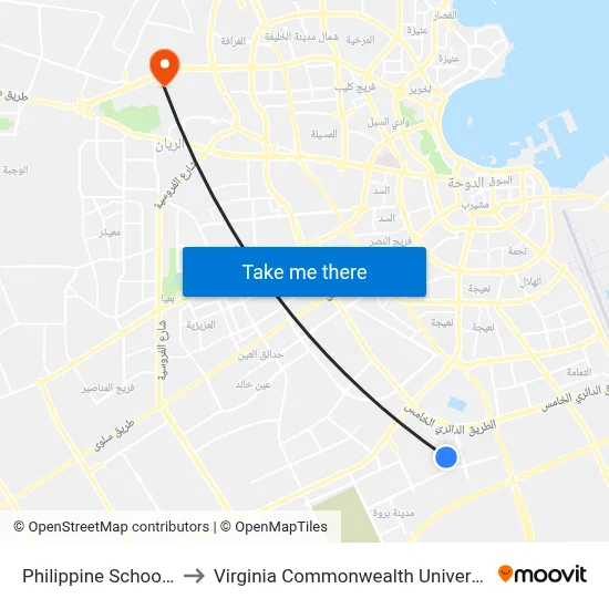 Philippine School Doha to Virginia Commonwealth University - Qatar map