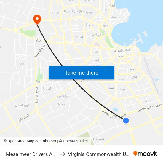 Mesaimeer Drivers Accommodation to Virginia Commonwealth University - Qatar map