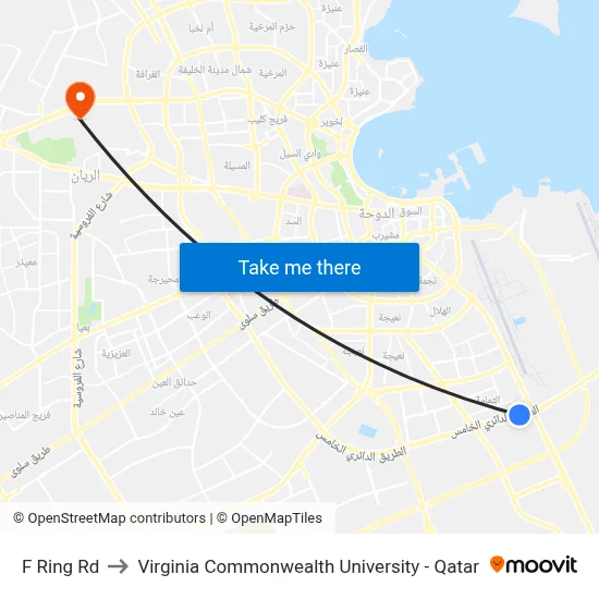 F Ring Road to Virginia Commonwealth University - Qatar map