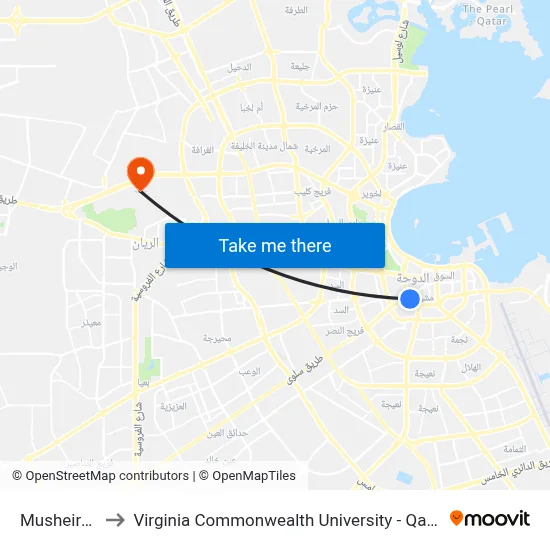 Musheireb to Virginia Commonwealth University - Qatar map