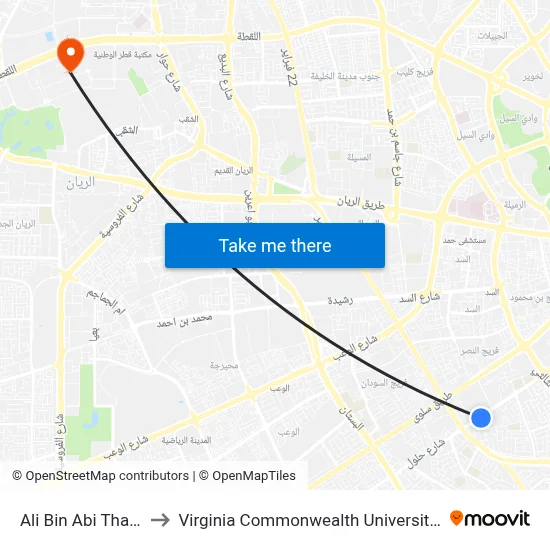 Ali Bin Abi Thalib Street to Virginia Commonwealth University - Qatar map