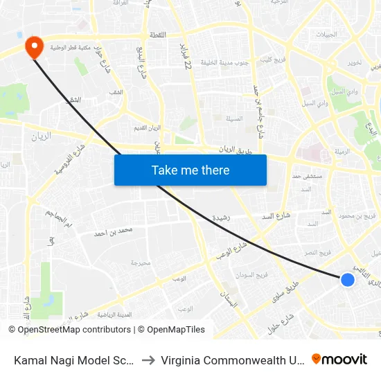 Kamal Nagi Model School for Boys to Virginia Commonwealth University - Qatar map