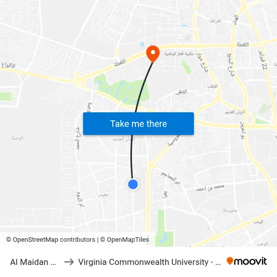 Al Maidan Street 1 to Virginia Commonwealth University - Qatar map