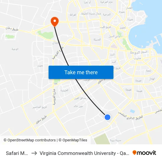 Safari Mall to Virginia Commonwealth University - Qatar map