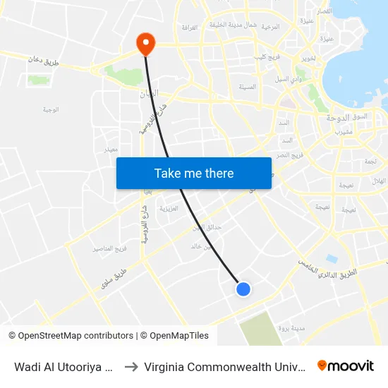 Wadi Al Utooriya Street Stop 5 to Virginia Commonwealth University - Qatar map