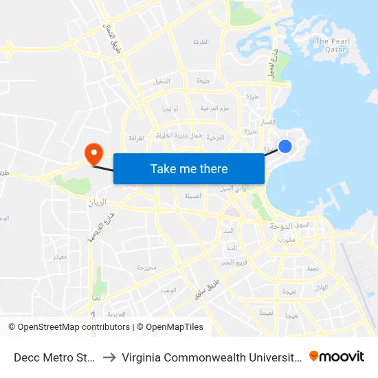 DECC Metro Station to Virginia Commonwealth University - Qatar map
