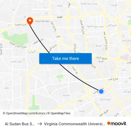 Al Sudan Bus Station to Virginia Commonwealth University - Qatar map
