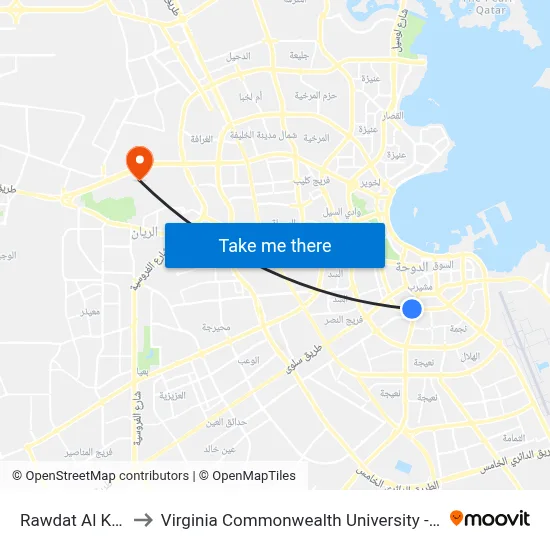 Rawdat Al Khail to Virginia Commonwealth University - Qatar map