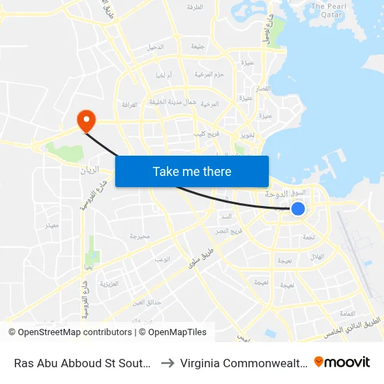 Ras Abu Abboud Street South Side Near Al Taei Street to Virginia Commonwealth University - Qatar map