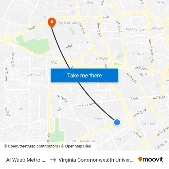 Al Waab Metro Station to Virginia Commonwealth University - Qatar map