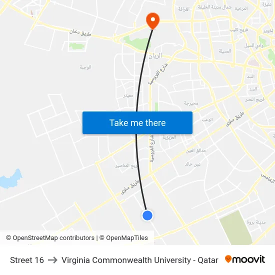 Street 16 to Virginia Commonwealth University - Qatar map