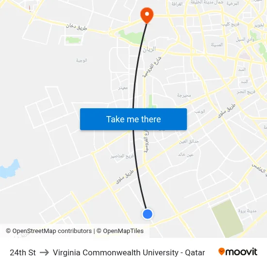 24th St to Virginia Commonwealth University - Qatar map